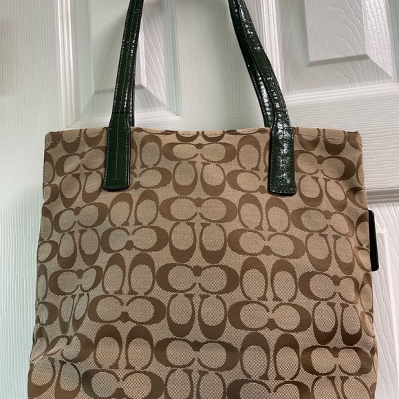 Coach Shoulder Bag- Signature canvas with Green Snakeskin—NEW! - Picture 2 of 10